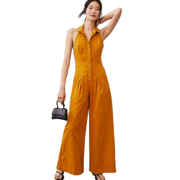 Anthropologie Pants - 🥤 NWT Anthropologie Picnic Halter Jumpsuit 0 Honey